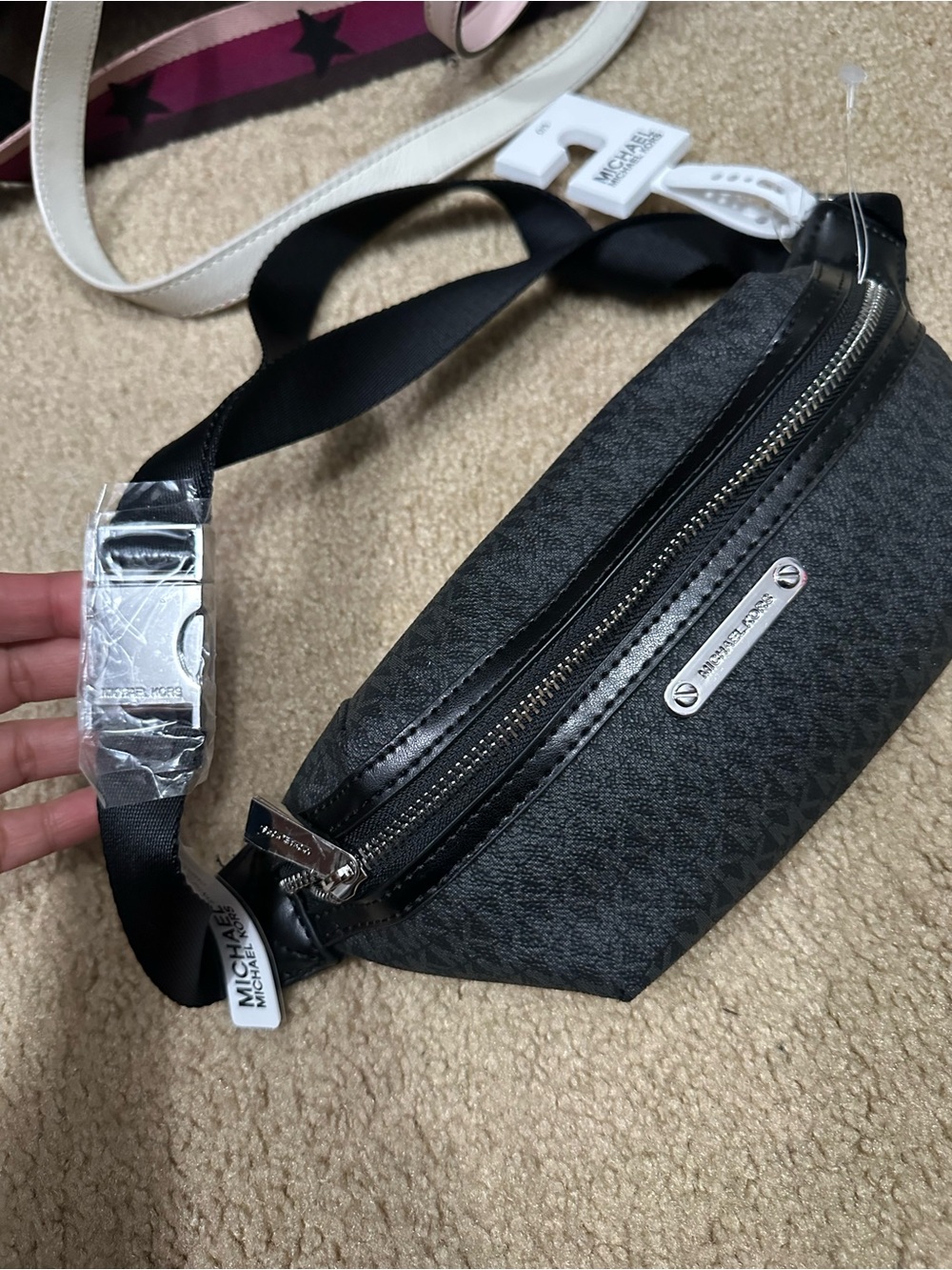 Michael Kors Men's Charcoal Signature Logo Belt Bag